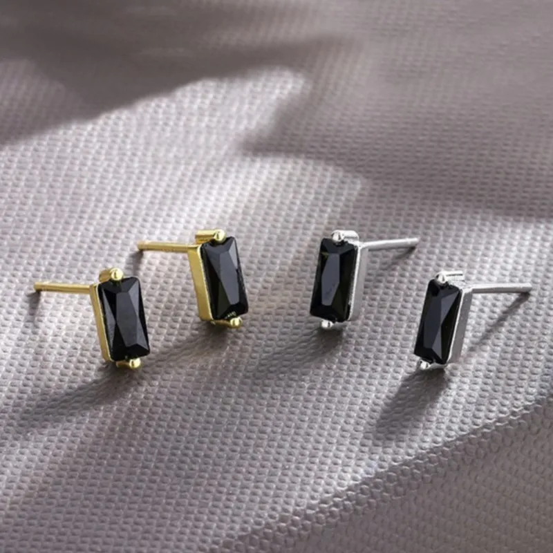 Light Luxury Square Rectangular Inlaid Colorful CZ Stud Earrings for Women Vintage Ins Earring Sweet Jewelry Accessories Gifts