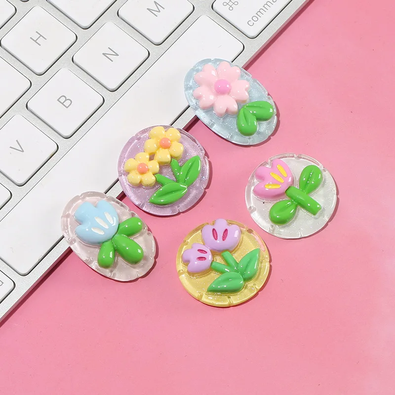 

10pcs DIY Kawaii Flat Back Resin Flower Cabochons 26mm New Goemetric Round Oval Cameo Cabochons Accessories for Kids Hair Clips