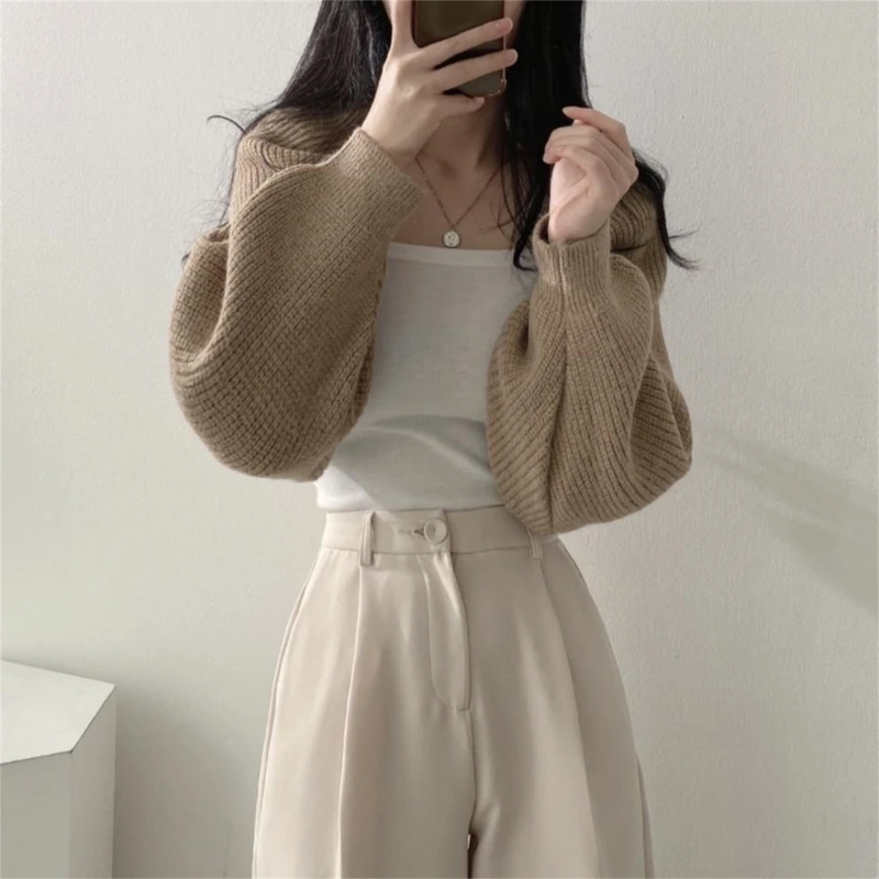 

Women's Fall Open Front Shrugs Long Sleeve Boleros Solid Lightweight Knitted Cropped Cardigan Sweaters Short Shawl Tops