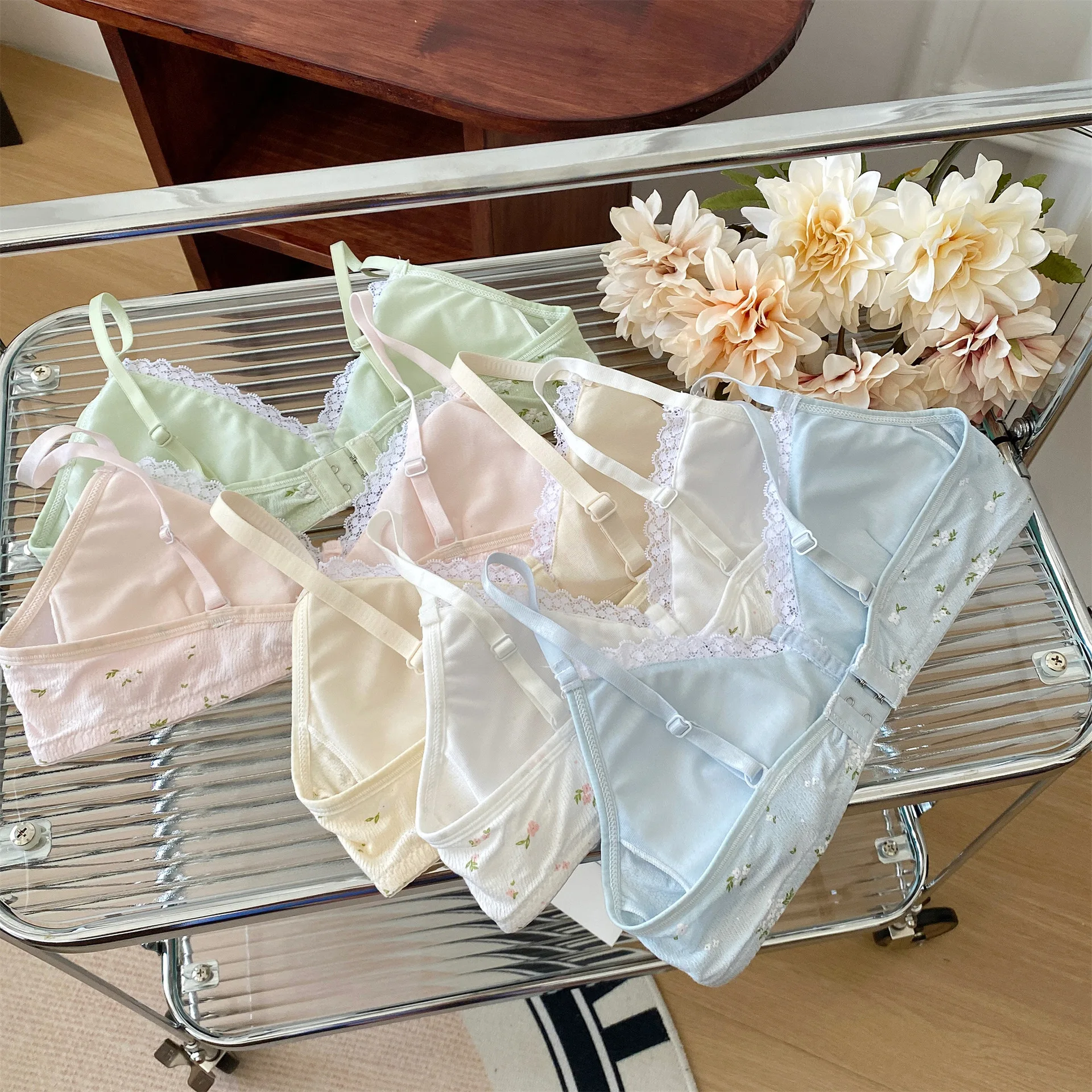 Women's Wireless Underwear Floral Print Thin Breathable Student Bra Gathered Bralette Girl Comfortable Invisible Brassiere 2023