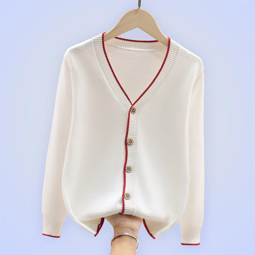 

Girls Pure Cotton Cardigan Jacket 2022 Autumn Winter Kids V-Neck Knitted Sweater For Teenager 4-15 Years Clothes