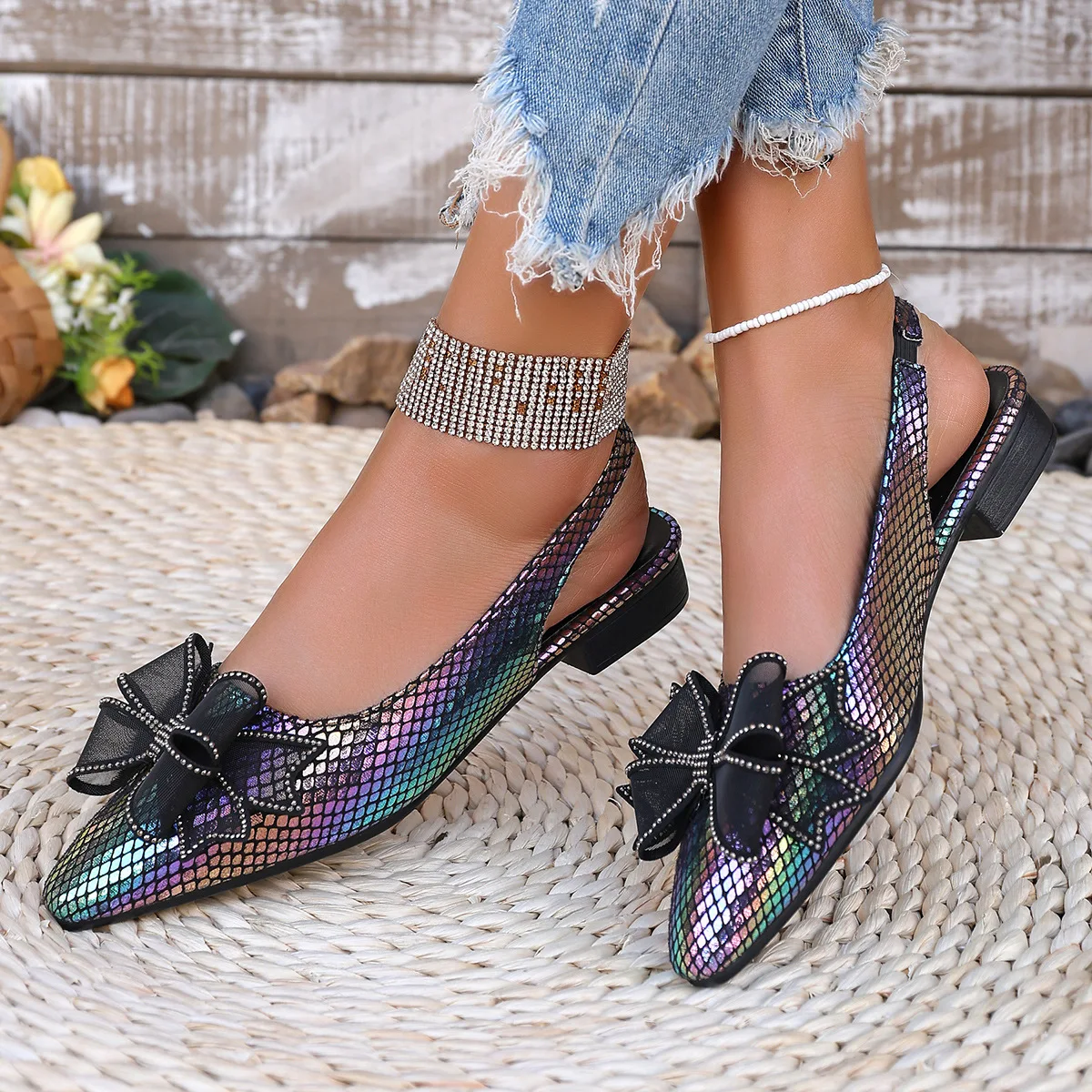 Women Flat Sandals 2025 Fashion Summer Flat Heel Women Shoes Butterfly Knot Designed Sandals Pointed Casual Single Shoes Women