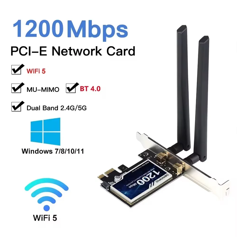 1200Mbps Wireless PCI-e Adapter 2.4G/5GHz Bluetooth 4.0 WiFi Wlan Card 802.11ac Desktop Wifi PCI Express Adapter For Win 7 10 11 wifi network card wifi adapter wireless network card network card