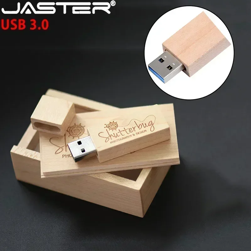 JASTER USB 3.0 Photography Free Custom Logo Wooden USB Gift Box usb flash drive flash drive 8GB 16GB 32GB 64GB Wedding Gifts
