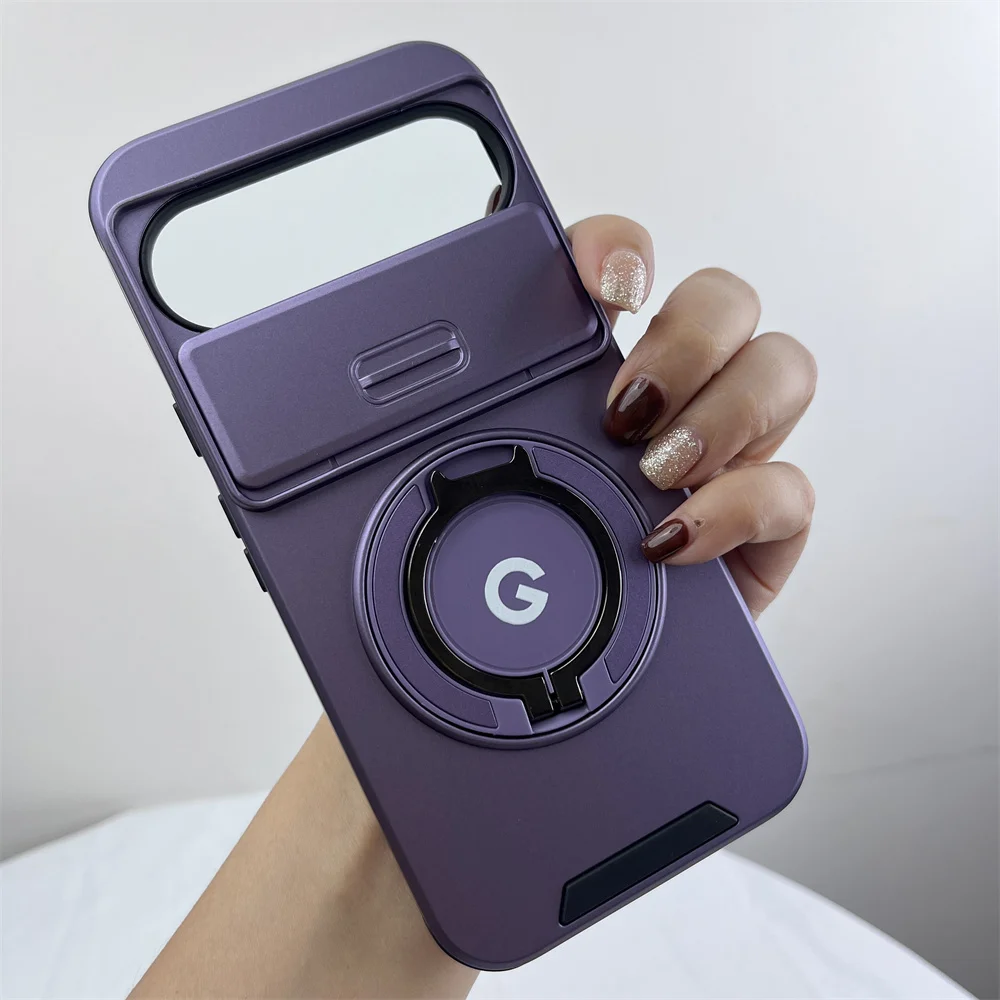 Hybrid Dual Layer Armor Case with Metal Ring Stand and Slide Camera Lens Protection