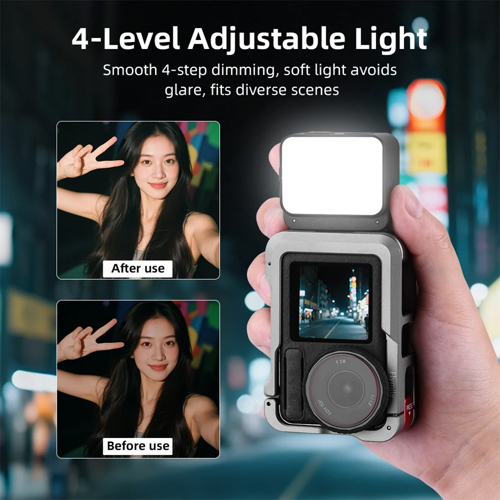 Pack de lumière LED magnétique pour caméra Action, avec accessoires de fixation et câble USB