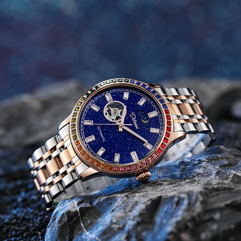 Skeleton Automatische Tourbillon Mechanische Herrenuhr 3Bar Wasserdicht Leuchtende Sonne Mond Sterne Neue Luxusuhr Reloj Hombre_voghion.com