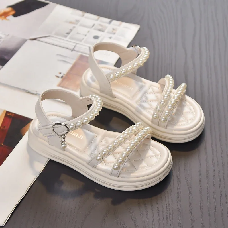Girls Summer Sandals Kids Open Toe Pearl Shoes