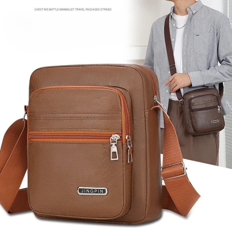 Men's Bag PU Leather Korean Version New Shoulder Bag Business Casual Large Capacity Crossbody Bag Men's Crossbody Backpack