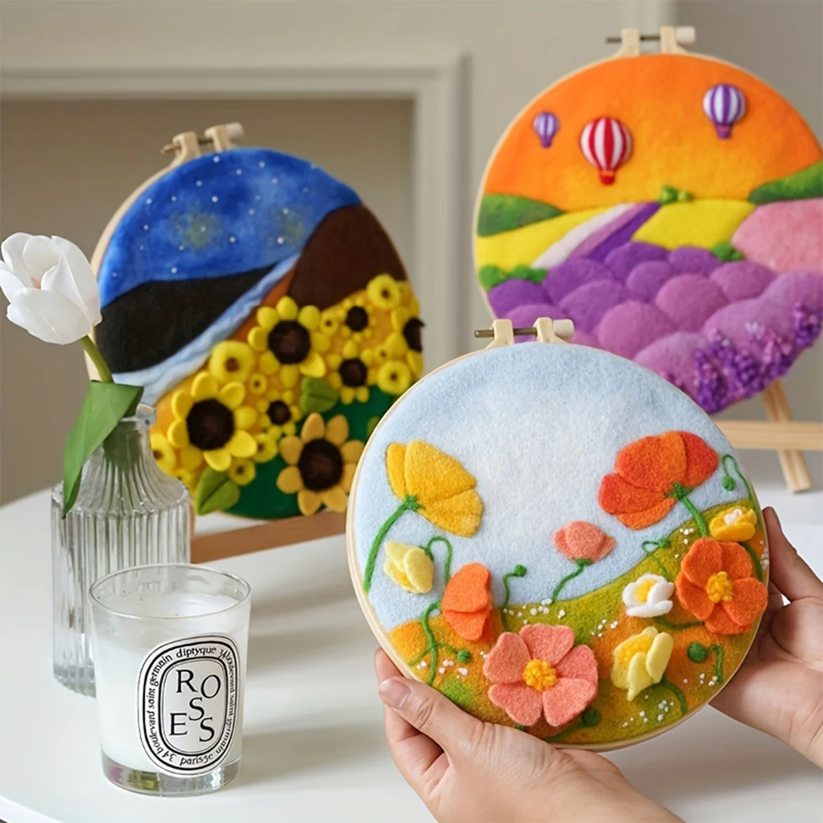 1pc Wool Felt Handmade Diy Material Package Photo Frame Decoration Painting Decompression Decoration Innovative Heart Gift
