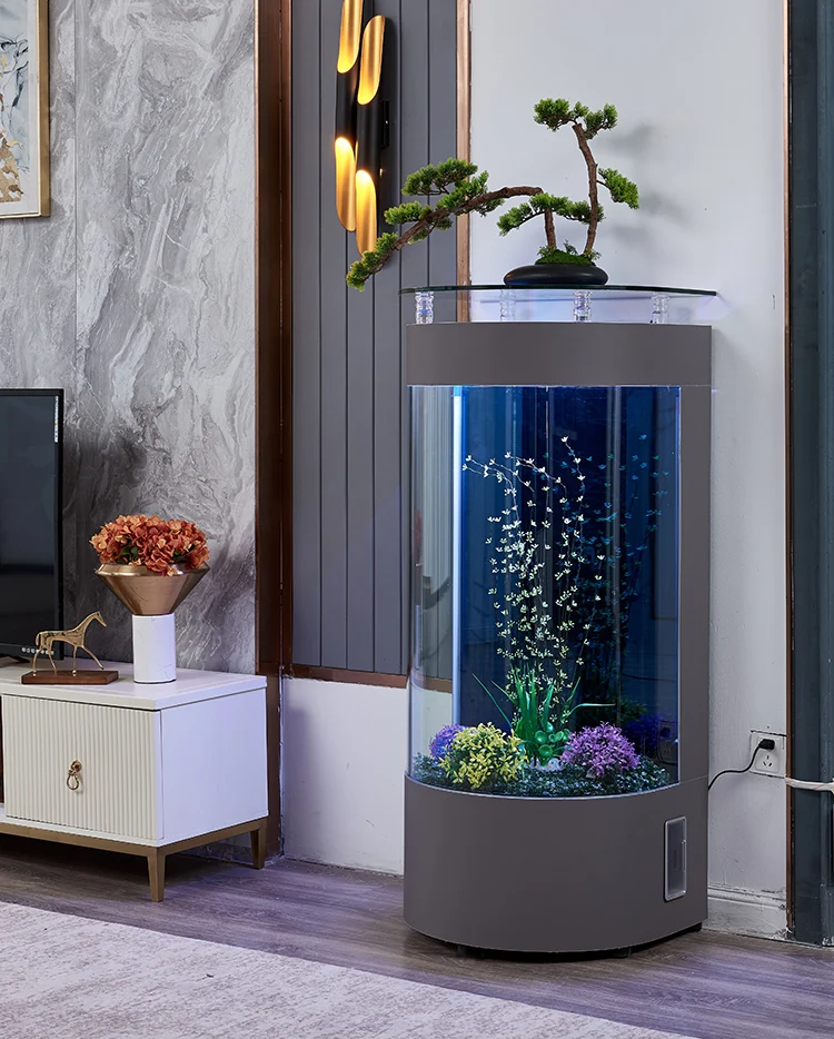 Fish Tank Living Room Small Household Floor round Glass Ecological Fish  Globe Aquarium - AliExpress