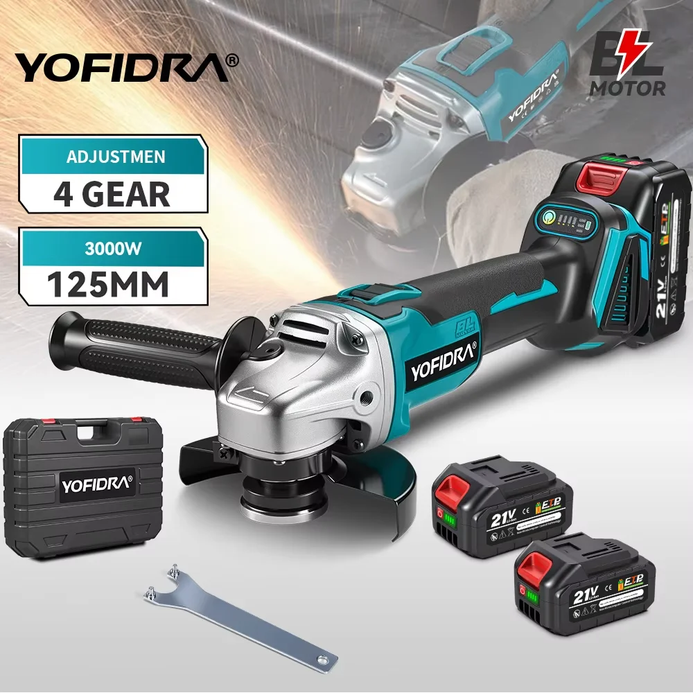 YOFIDRA 125 mm bürstenloser Winkelschleifer, 4 Gänge, kabellose Schleifmaschine, Schneiden, Holzbearbeitung, für Makita 18 V-21 V Batterie-Pin - AliExpress 1420
