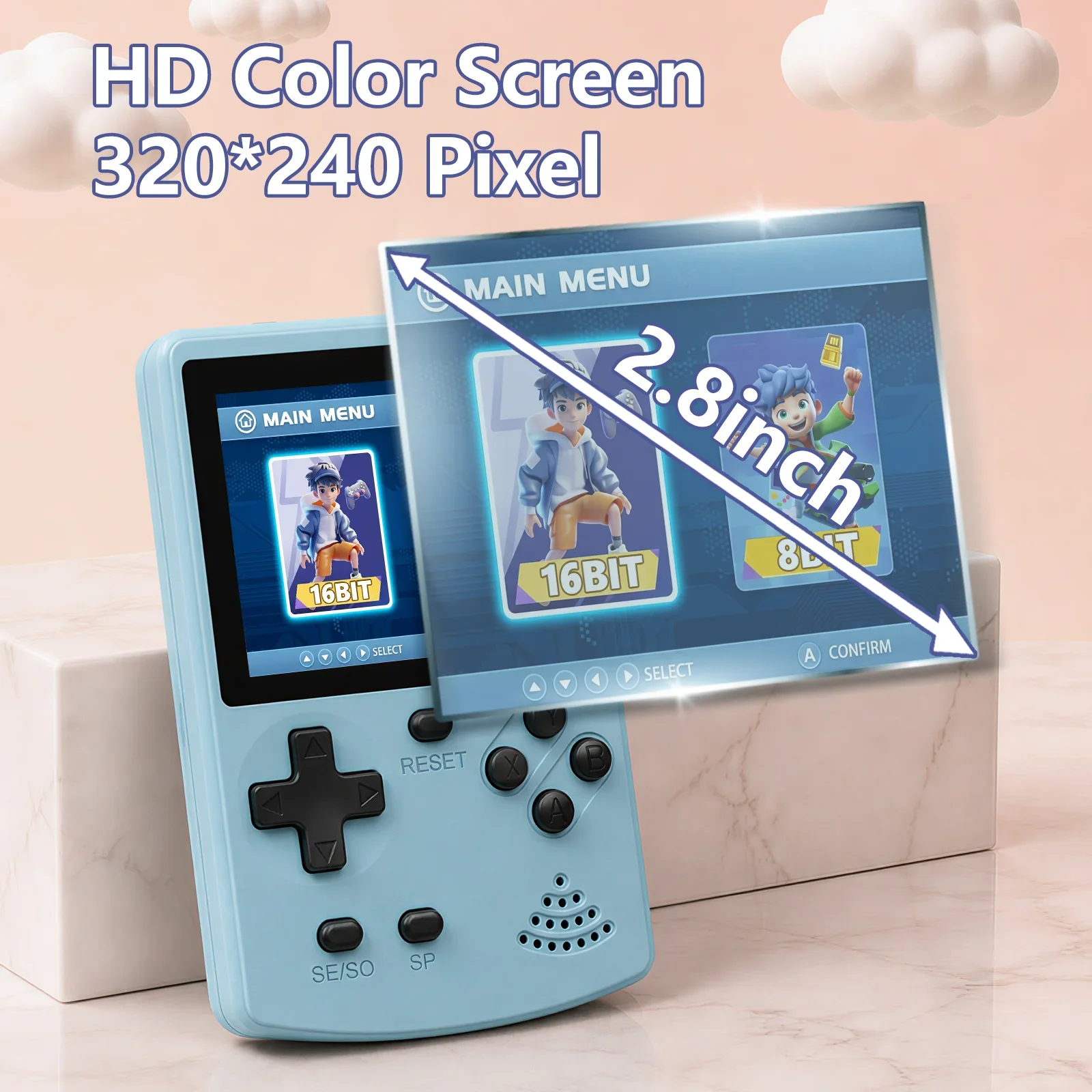GAMINJA Handheld Game Console 300 Classic 8bit/16bit Games 2.8" HD Screen Retro Video Mini Game Console Gift for Nostalgia - 4