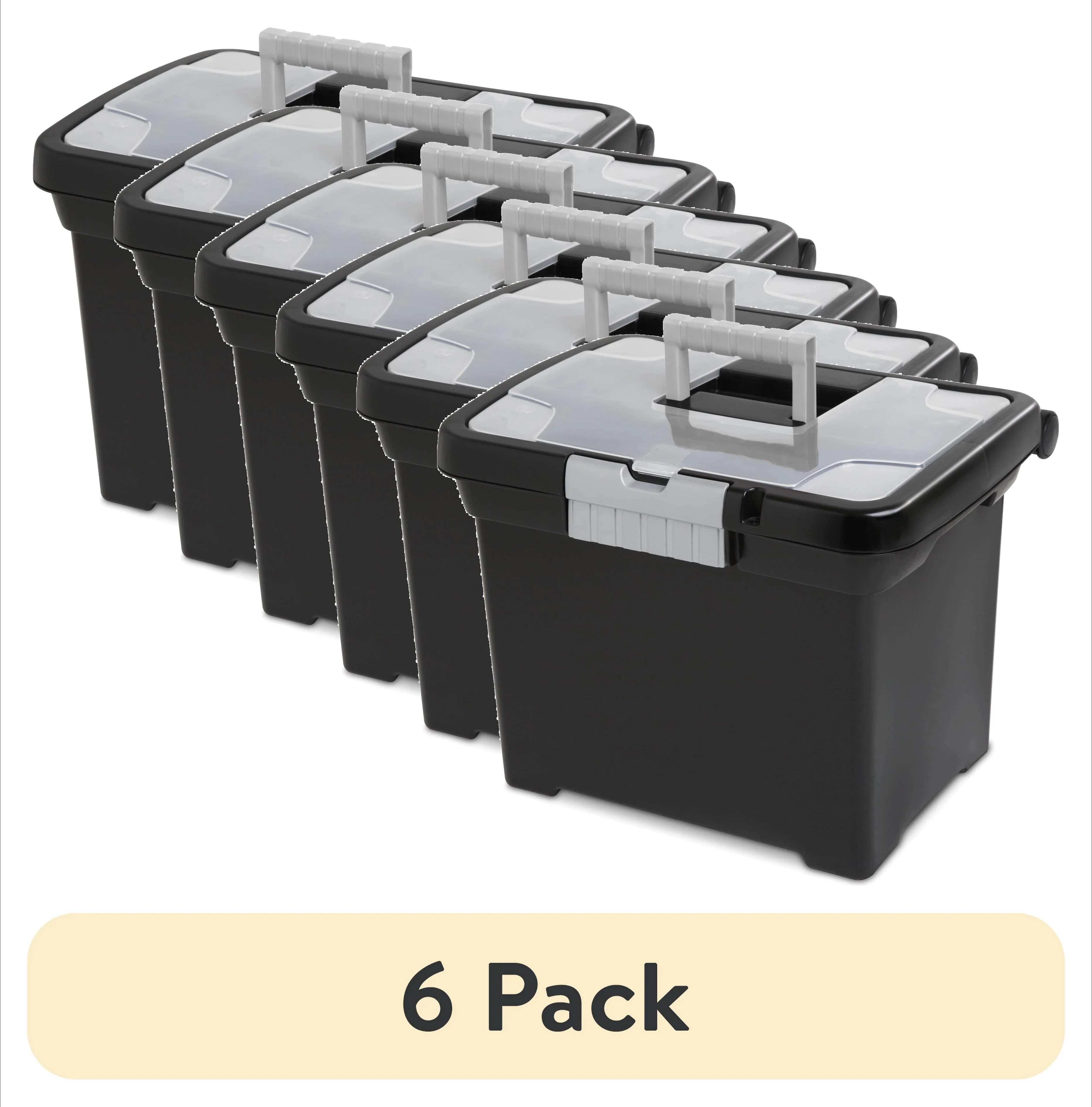 (6 pack) Plastic Storage Bin/ Portable File Box, 15" L x 10 7/8" W x 11 1/2" H, Black