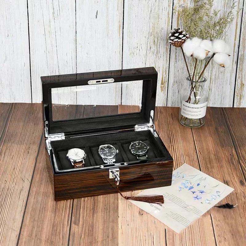 Luxury 3 5 6 8 10 Slots Wood Grain Collection Black Display Case Wooden Watch Box Bracelet Storage Organiser for Valentine Day