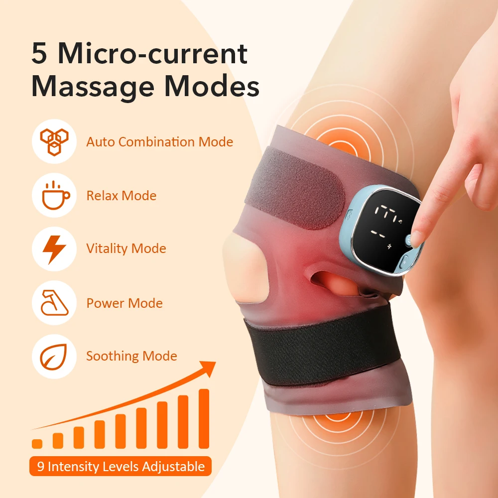 Heated Knee Massager 3 Levels Hot Compress 5 Levels EMS Massage Modes Cordless Heating Knee Guard & Arm Calf Massager