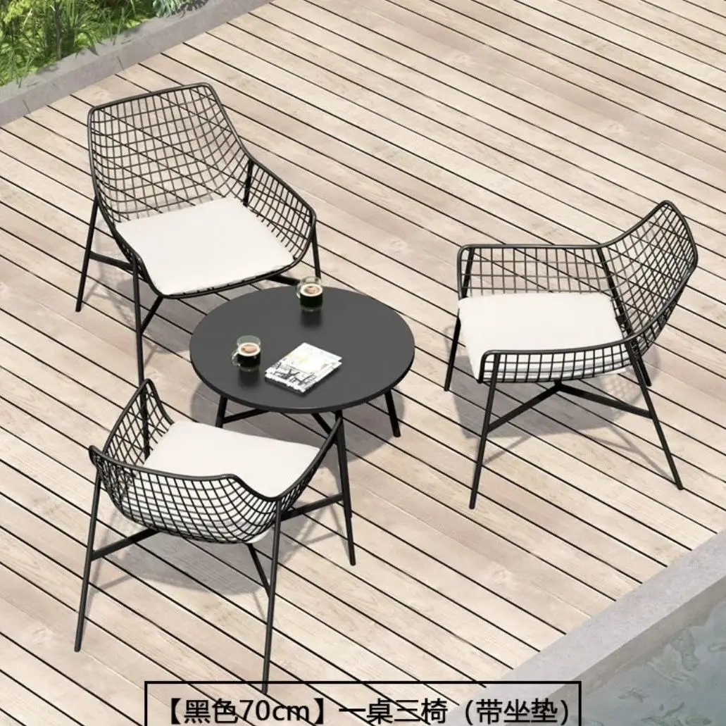 Outdoor Patio Table and Chair Set Minimalist Courtyard Balcony Gathering Viral Iron Round Grid Chairs Leisure Matching