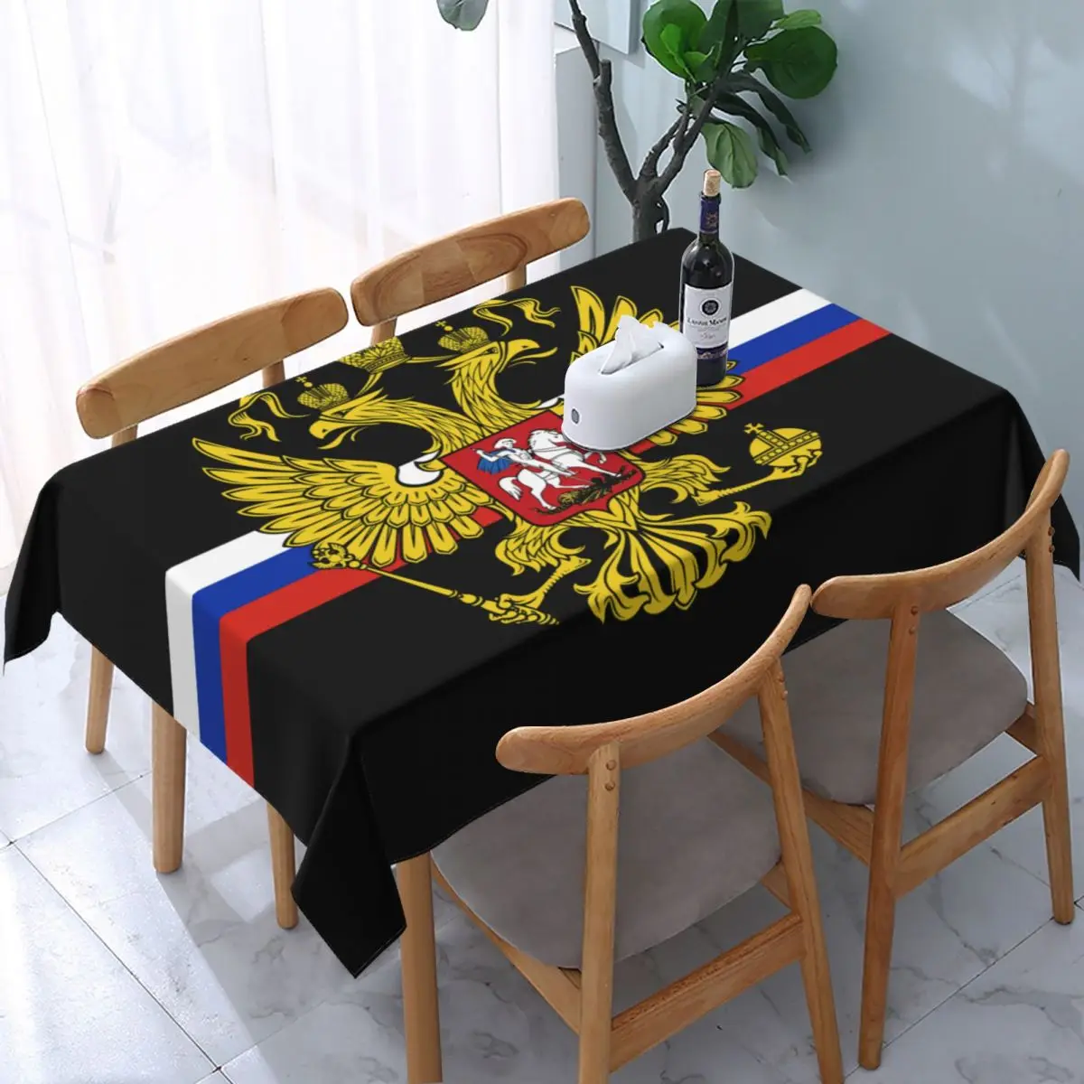 

Rectangular Waterproof Oil-Proof Coat Of Arms Of Russia Tablecloth Backing Elastic Edge Table Cover Russian Flag Table Cloth