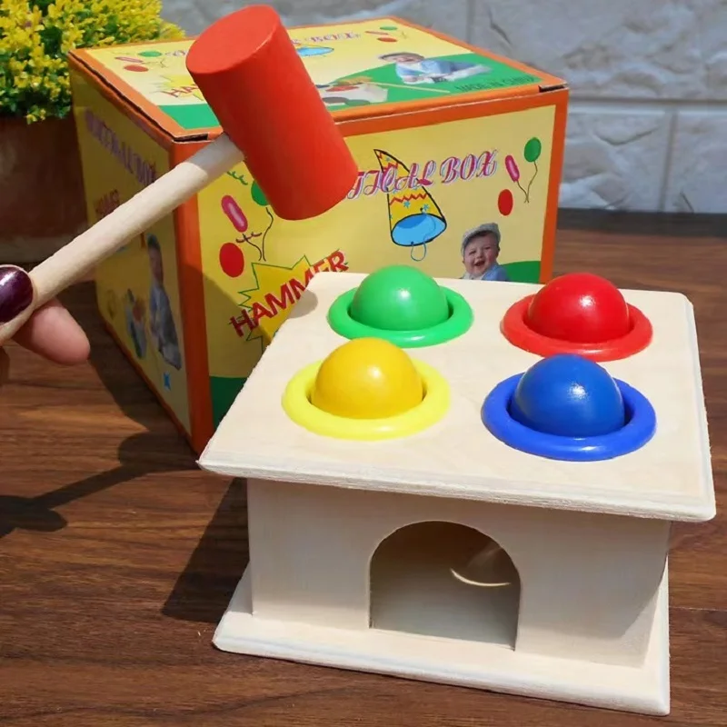 Tanio Dziecko drewniane młotkowanie piłka z młotkiem pudełko kolorowe dzieci ręcznie Knock sklep