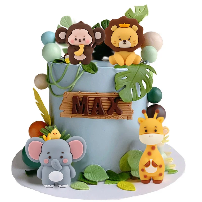 Jungle Wild Animal Birthday Cake Topper Forest Animals Lion Giraffe Kids 1st Birthday Party Cake Decoration Supplies Baby Shower