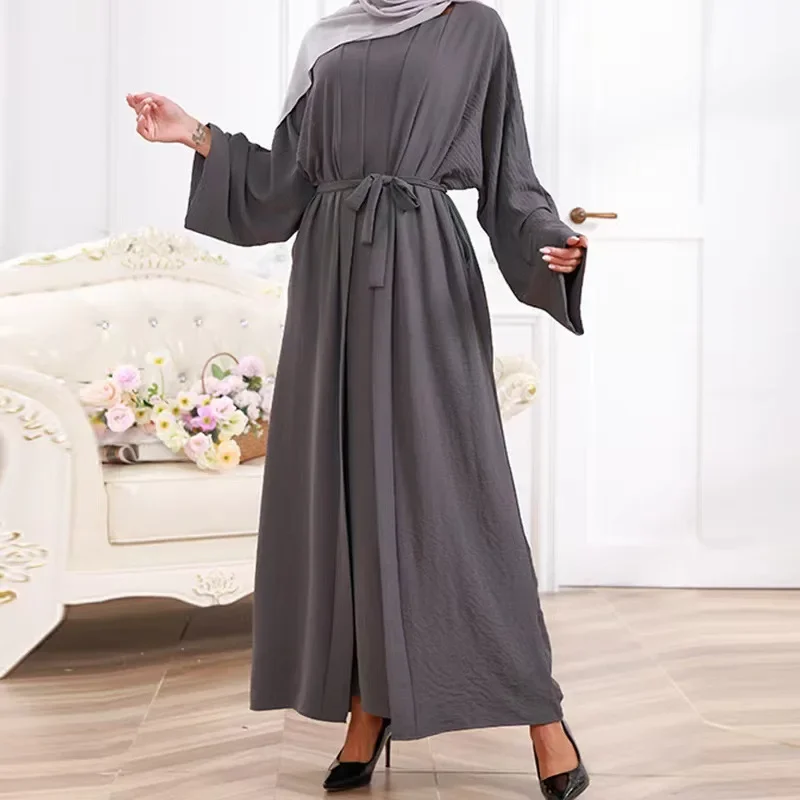 Set Abaya 2 Piece Matching Muslim Hijab Dress Plain Crepe Kimono Abayas for Women Dubai Turkey Inner Dresses Islam Outfit Kaftan