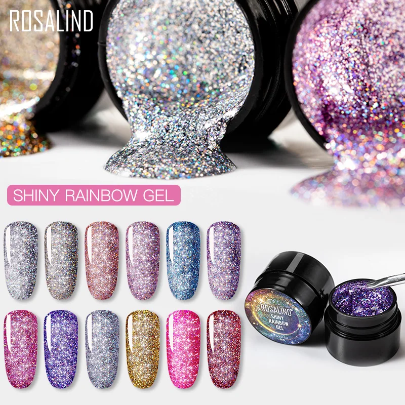 ROSALIND 5ml Glänzenden Regenbogen Gel Nagellack Platin Nägel Kunst Für Maniküre Nagel Gel LED/UV Lampe Top basis Mantel Primer