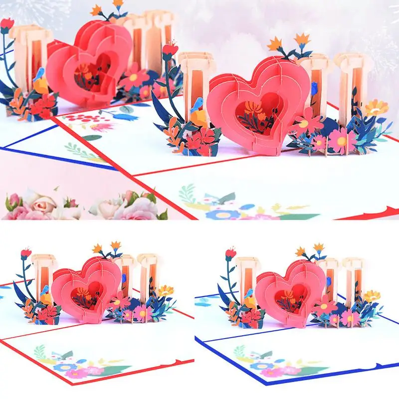 3D Pop Up Love Card Mothers Father'S Day Floral Card San Valentino Compleanno Anniversario Biglietti Di Auguri Per Coppie Moglie Marito