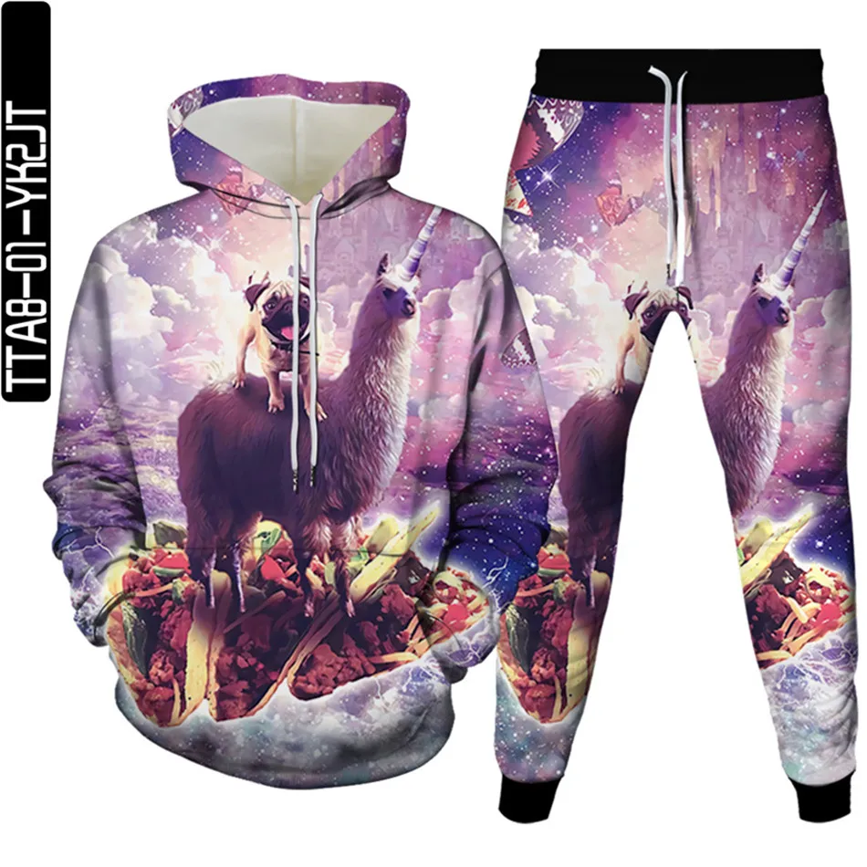

Autumn Spring Men Fashion 3D Hoodies+Jogger Pants Sets Animal Sheep Food Galaxy Funny Print Clothing Women Tracksuit Size S-6XL