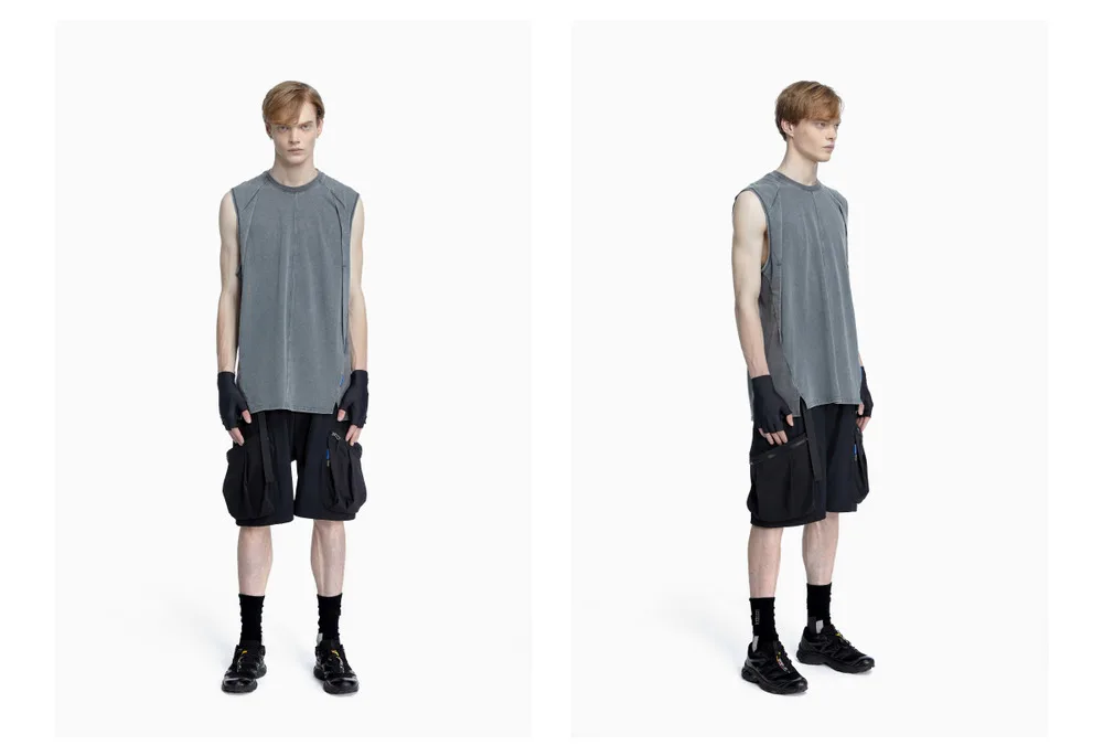 Reindee Lusion 23ss 203 old  texture effects sleeveless t-shirt tanktop 3d cut techwear gorpcore urban outdoor