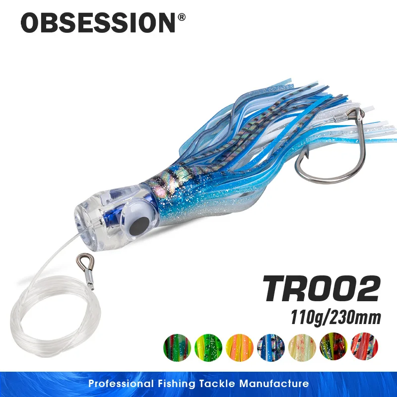 

OBSESSION 110g Big Game Octopus Soft Lure Trolling Soft Skirt Bait Sea Fishing Lures Bait Silicone Mahi Marlin Wahoo Rigged Hook