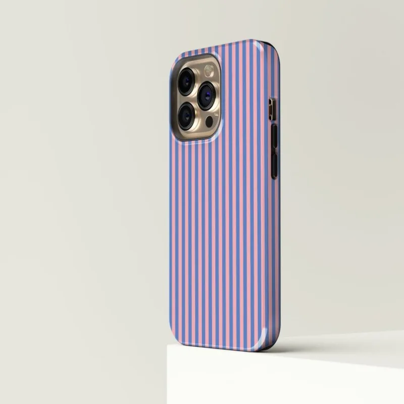 Striped Blue Pink Magnetic Acrylic TPU Phone Case