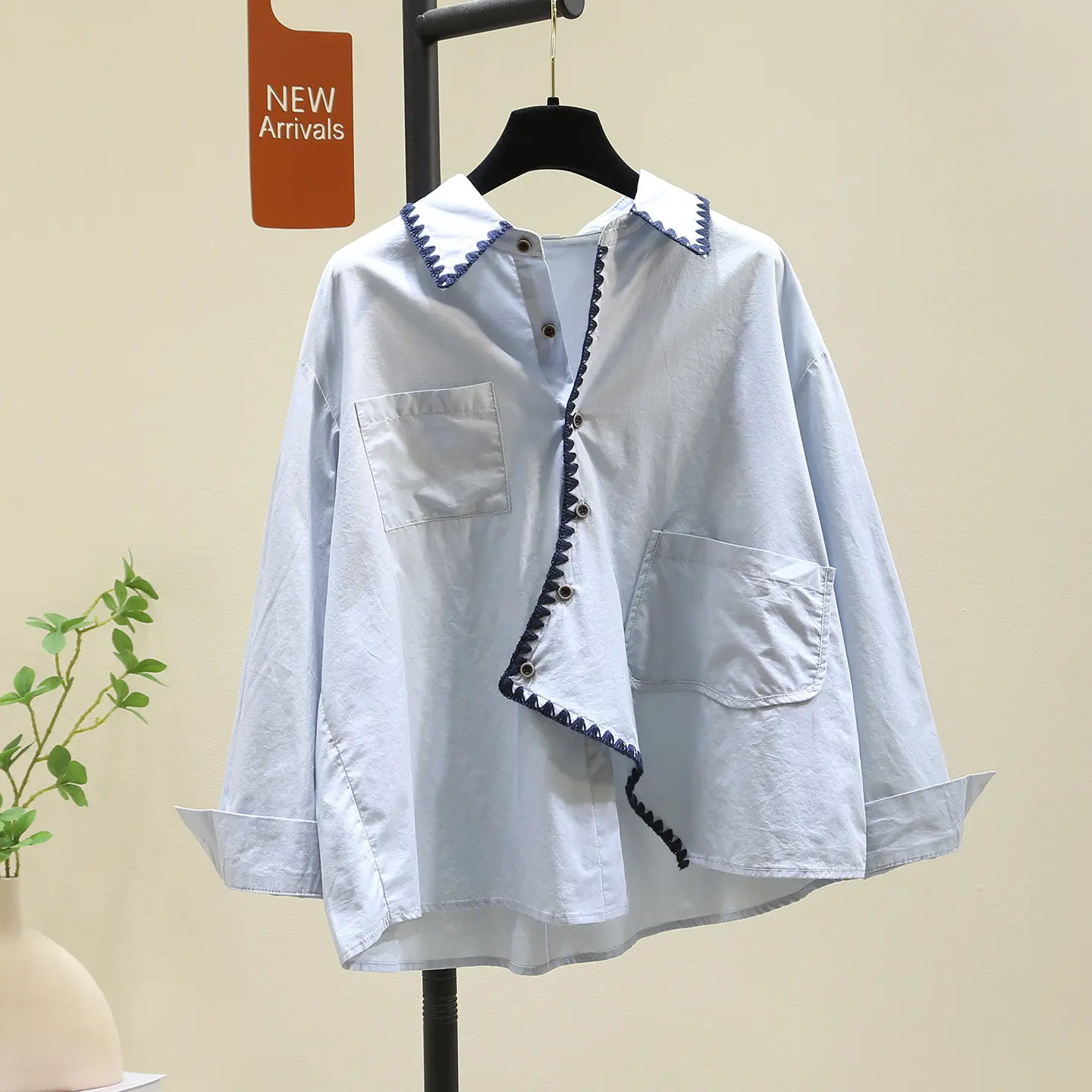 SuperAen Korean-style Loose Casual Shirts Women's Long-sleeved Turn-down Collar Single-breasted Patchwork Shirts