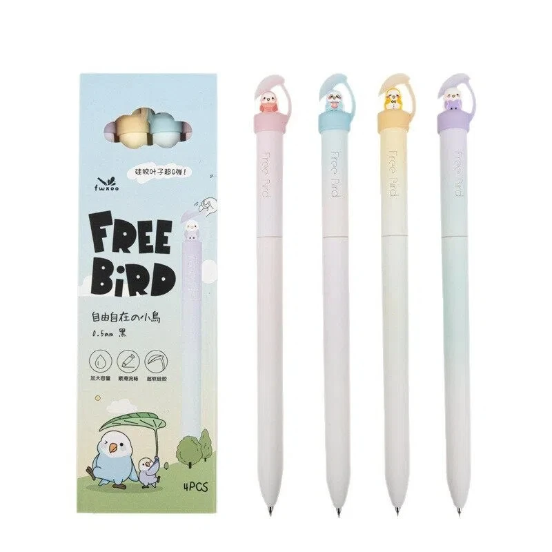 새로운 4개 세트 0.5mm 검정 잉크 귀여운 회전하는 새 젤 펜 부드럽고 빠르게 건조되는 재미있는 스트레스 해소 펜 학교 및 사무실 선물용