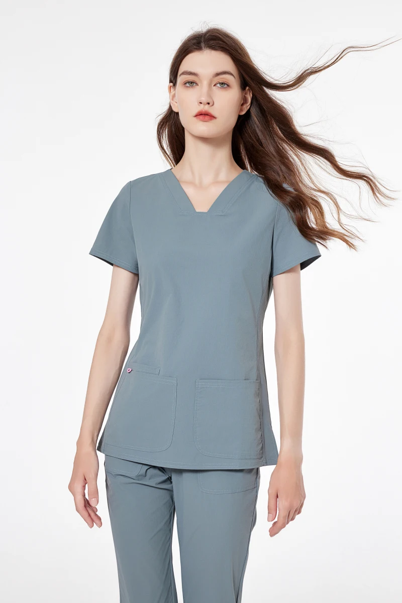 

2023 New Arrival Dental Clinic Working Uniform Nurse's Summer Scrub Clothes Set With Bell-Bottomed Pant
