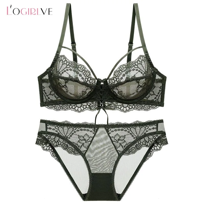 Logirlve Ultrathin Underwear Sexy Bra Set Plus Size White Lace Bra  Embroidery Women Transparent Lingerie Set Brand Brassiere - AliExpress