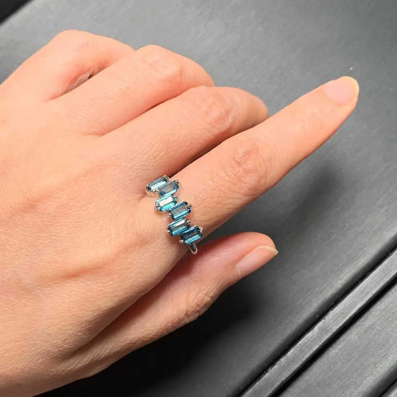 MM Natural Blue Topaz Ring Adjustable Female Ring Jewelry for Women Gift Wholesale High Quality Vintage Fine