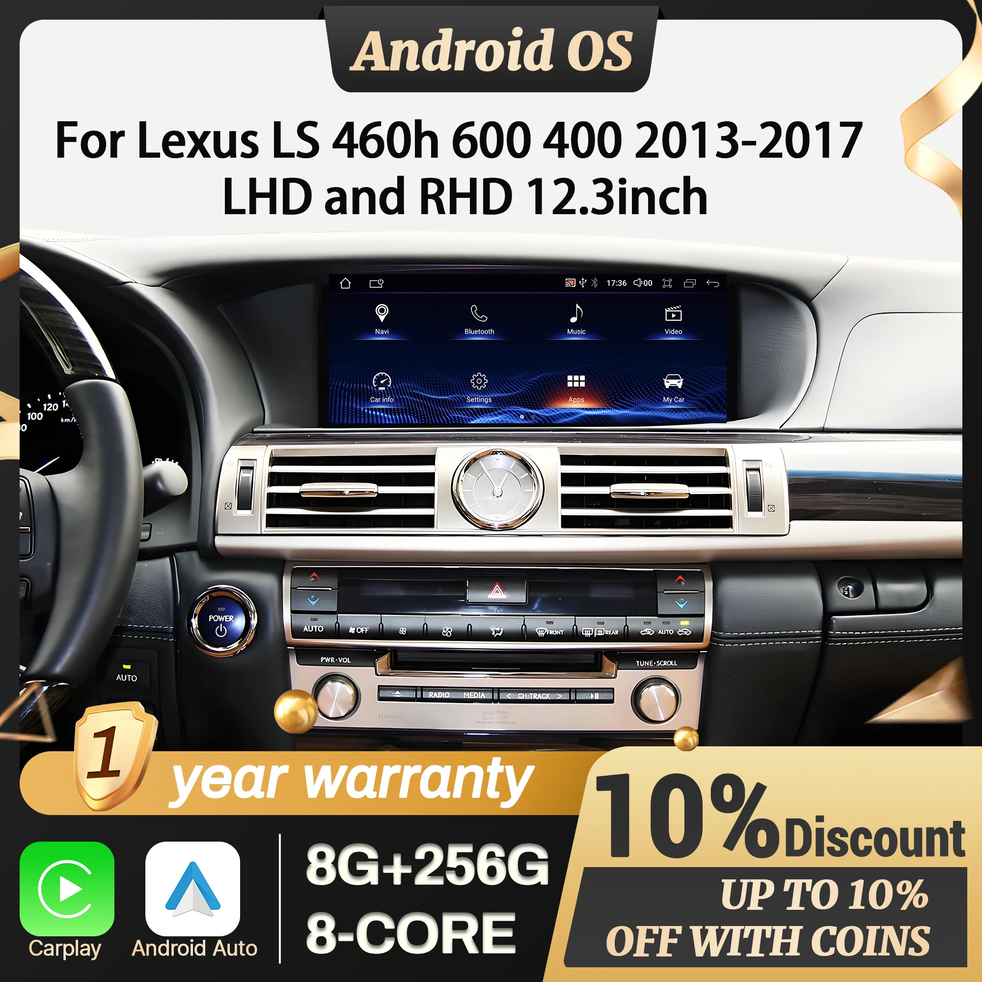 12,3 "para Lexus LS 460h 600 400 2013-2017 LHD y RHD Radio de coche inalámbrico CarPlay Multimedia pantalla Snapdragon 680 1