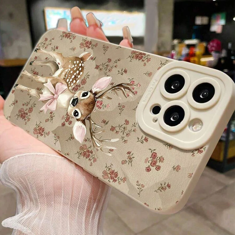 Deer Painted Beige Minimalist Phone Case Cover