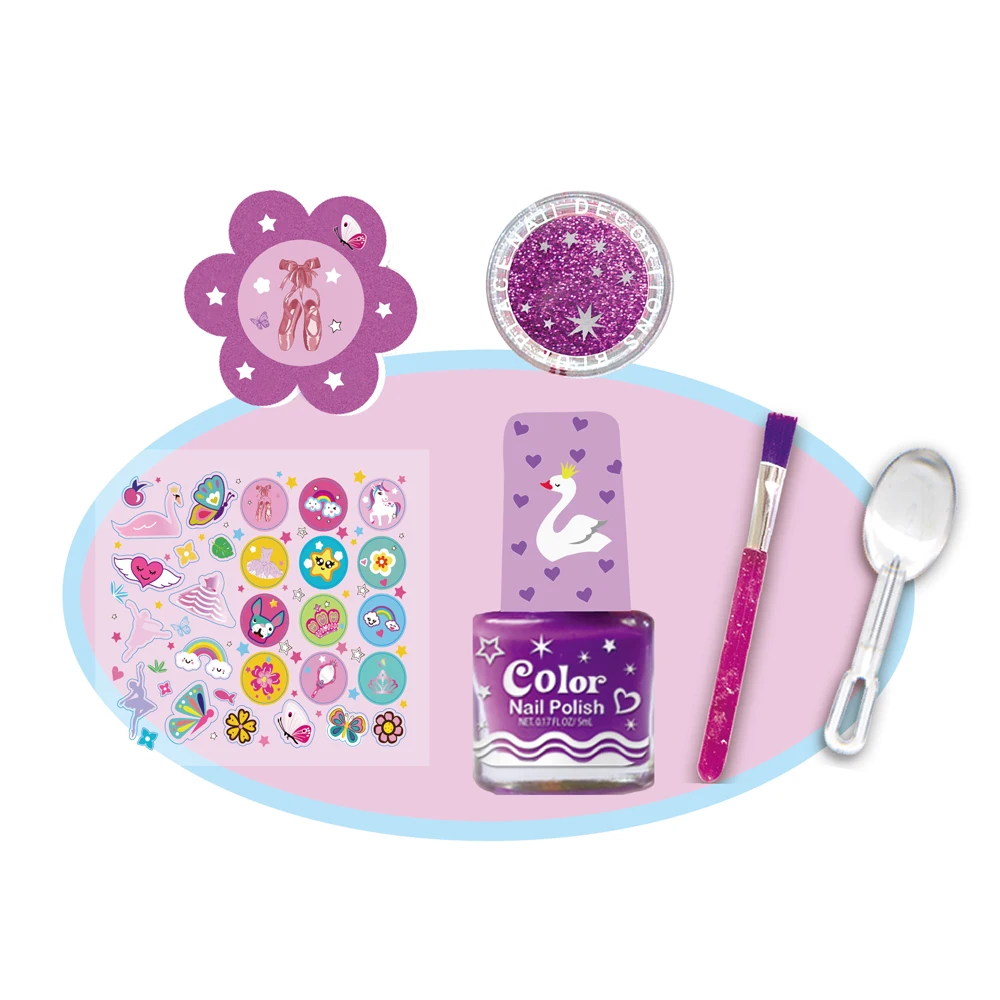 2024 Kids Makeup Set Glitter Nail Manicure Nail Polish Art Set Nail File Set Gem Stickers Brush Spoon Set 6