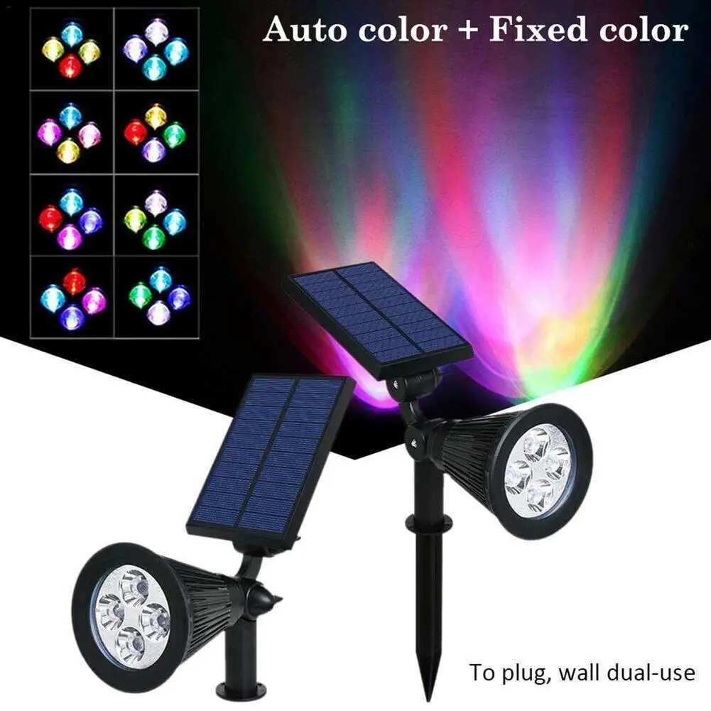 4 Led Solar Rgb Spot Lights Color Changing Ip65 Waterproof Super Bright Outdoor Garden Landscape Wall Lamp sunlu silk pla 1kg filament 1 75mm rainbow effect smoothly printing bright color every 18meters changing