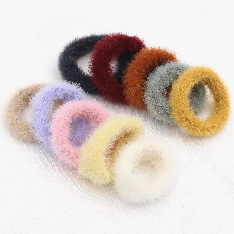 10Pcs Flauschigen Fell Elastische Haar Band Weiche Warme Haar Seil Stretchy Rubber Band Mode Frauen Mädchen Kinder Haar Krawatten zubehör