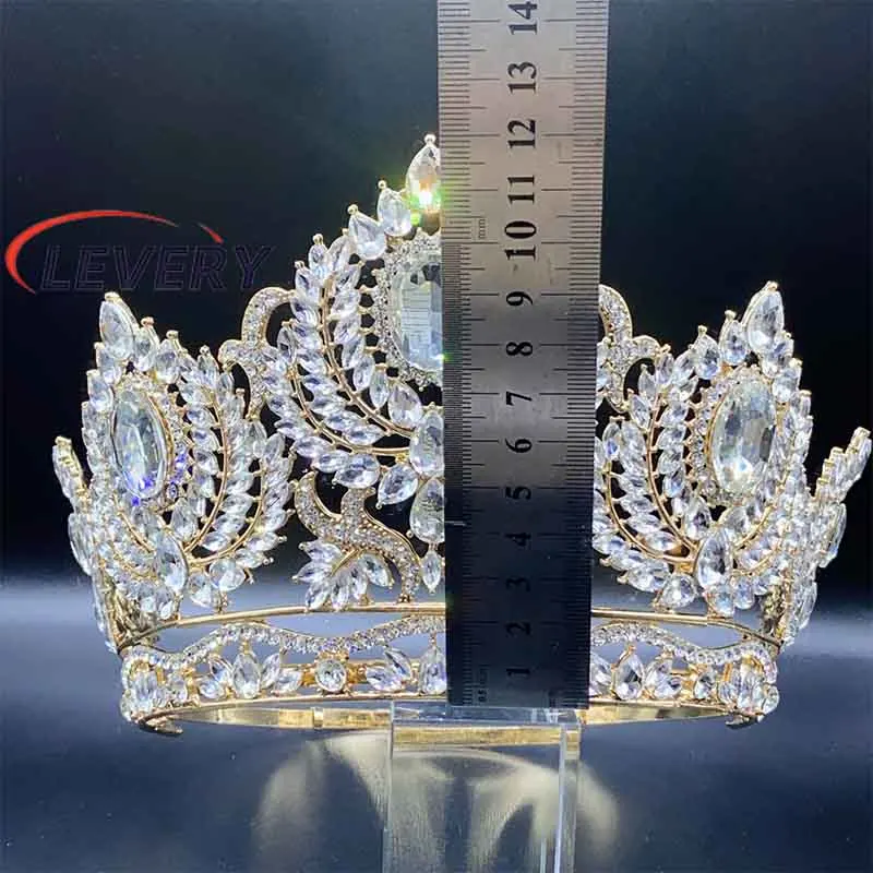 Levery 2024 New Bride Crown Big  Beauty Pageant Crown for Queens Baroque  Gold Plate Crown