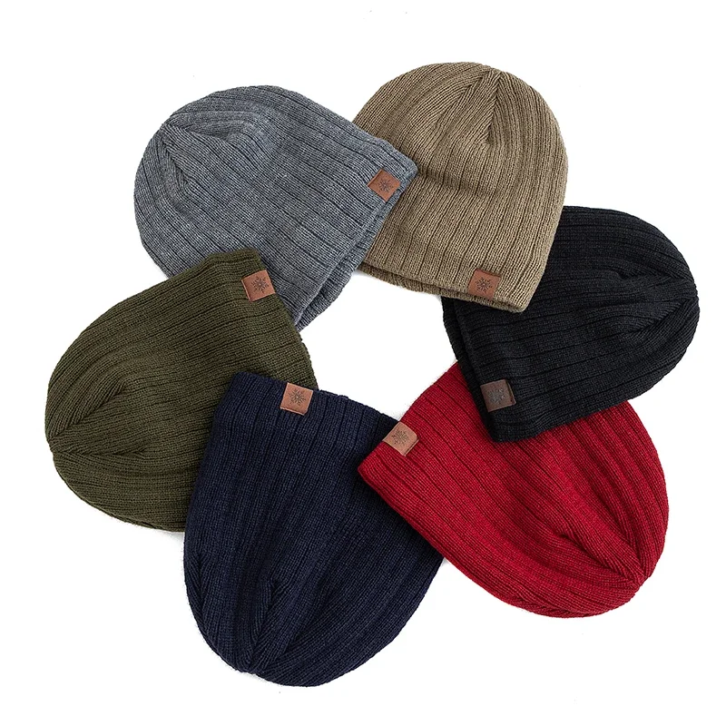 Unisex Snow Labal Winter Hats Solid Color Knitted Hats For Men Women Beanie Cap Outdoor Plush Fur Lining Warm Hats