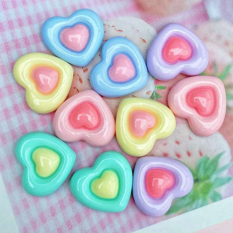 

10pcS Two-Tone Love heart Resin DIY Icebox Shoes Hat Barrette Mobile Phone Case Scrapboo Decoration Cream Glue Flat Back Resin