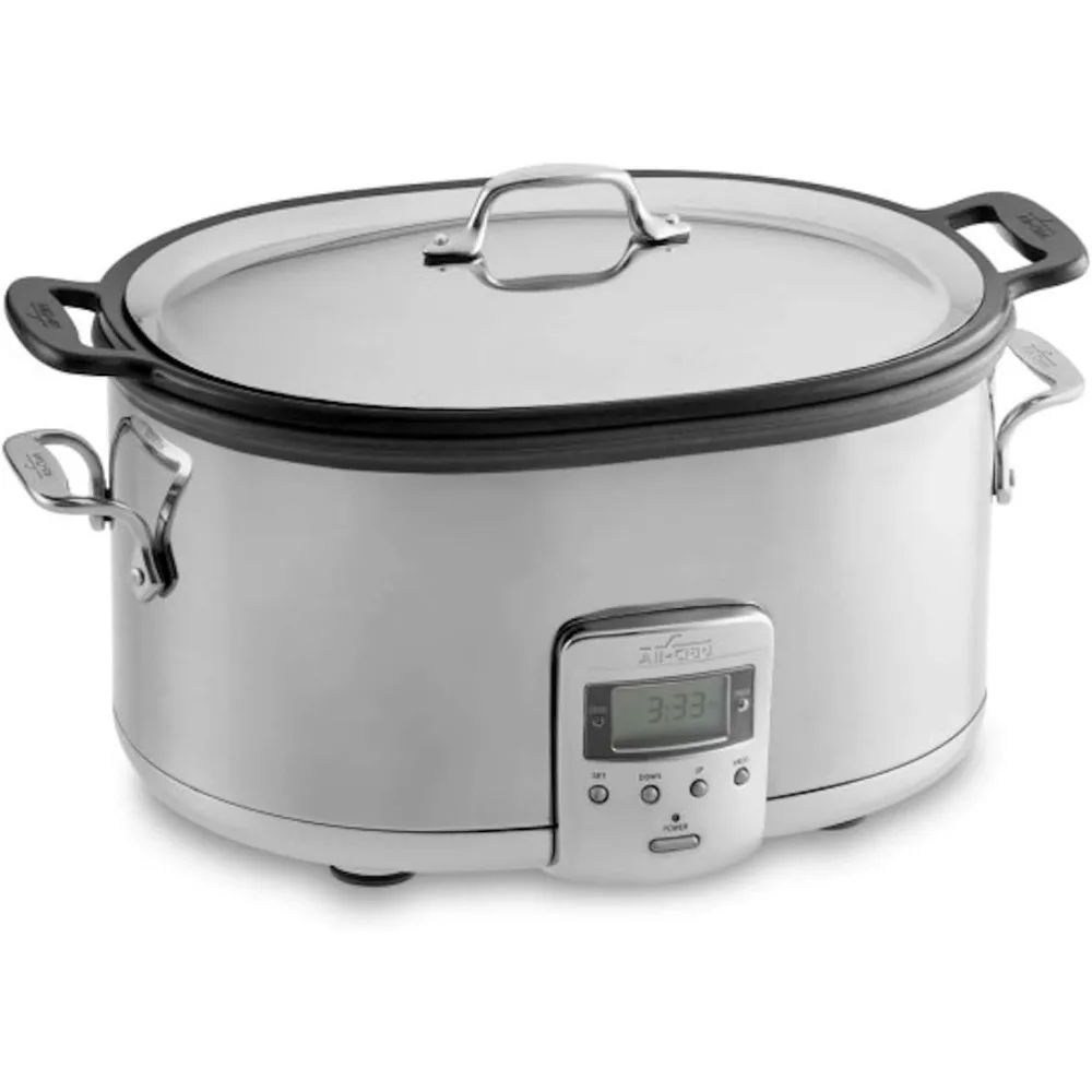 Stainless Steel Electric Slow Cooker 7 Quart, Aluminum Insert, Programmable LCD Screen Digital Timer, Silver