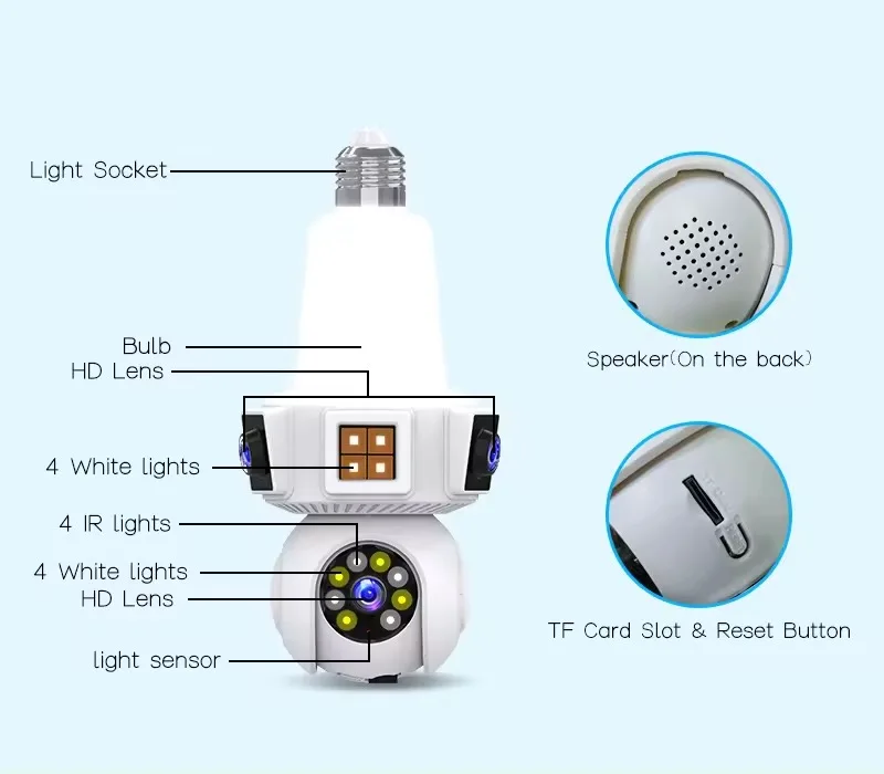 6MP V380Pro Dual Lens E27 Full Color Wireless PTZ IP Dome Camera AI Humanoid Detection Home Security CCTV Baby Monitor 2