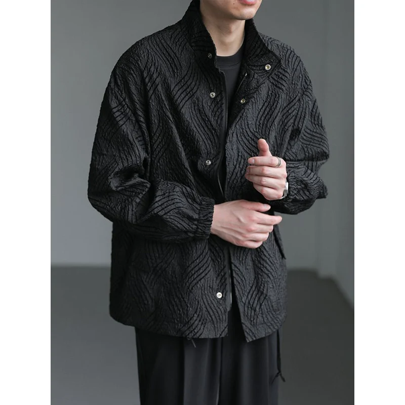 Spring Autumn KPOP Fashion Style Harajuku Slim Fit Tops Loose All Match Casual Outerwear Stand Collar Button Long Sleeve Jacket