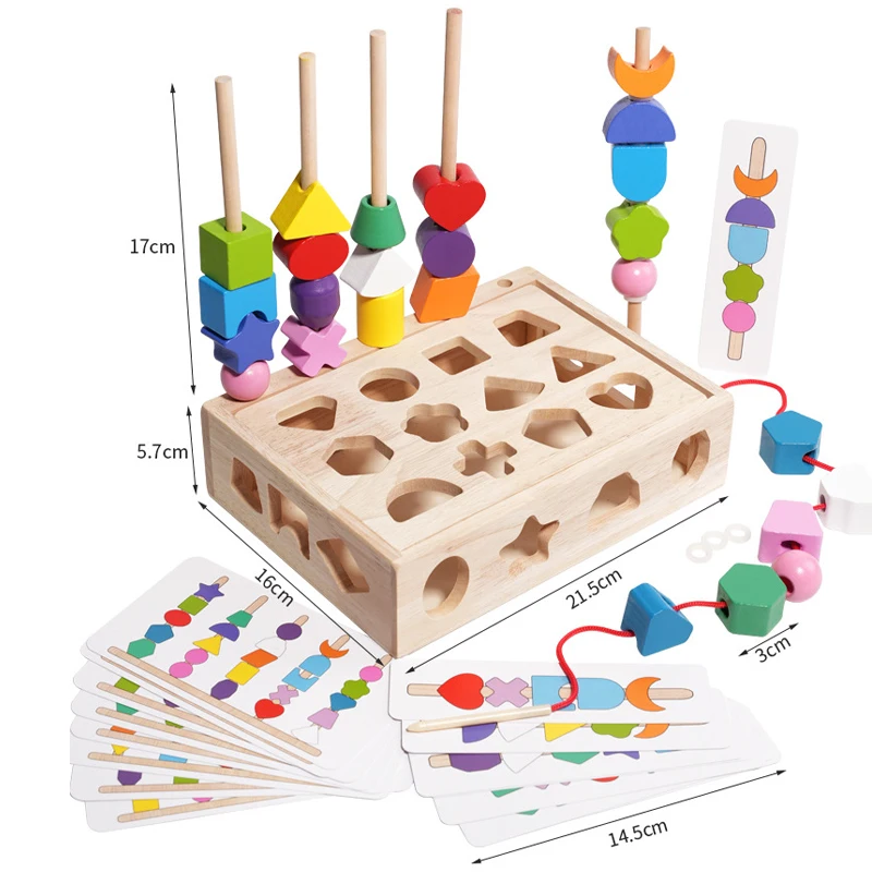 Kids Montessori Wooden Toys Baby Colorful Shape Matching Sleeve Column Beaded Games Cognition Early Education Toys for Children 6