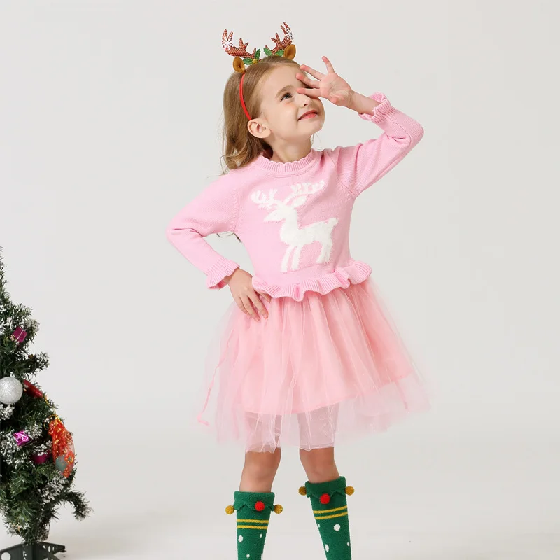 thumbnail image 4 of Vestido de una pieza para niñas, vestido de princesa de malla navideña, vestido de tutú tejido, vestidos de fiesta familiares de Año Nuevo de 3 a 8 años, 4 of 5