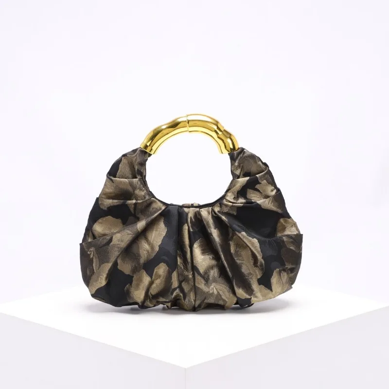 Retro 2025 New flower Half Moon Tote Bag Shoulder Handbags Design Fashionable Personality Popularity Handbags for Women